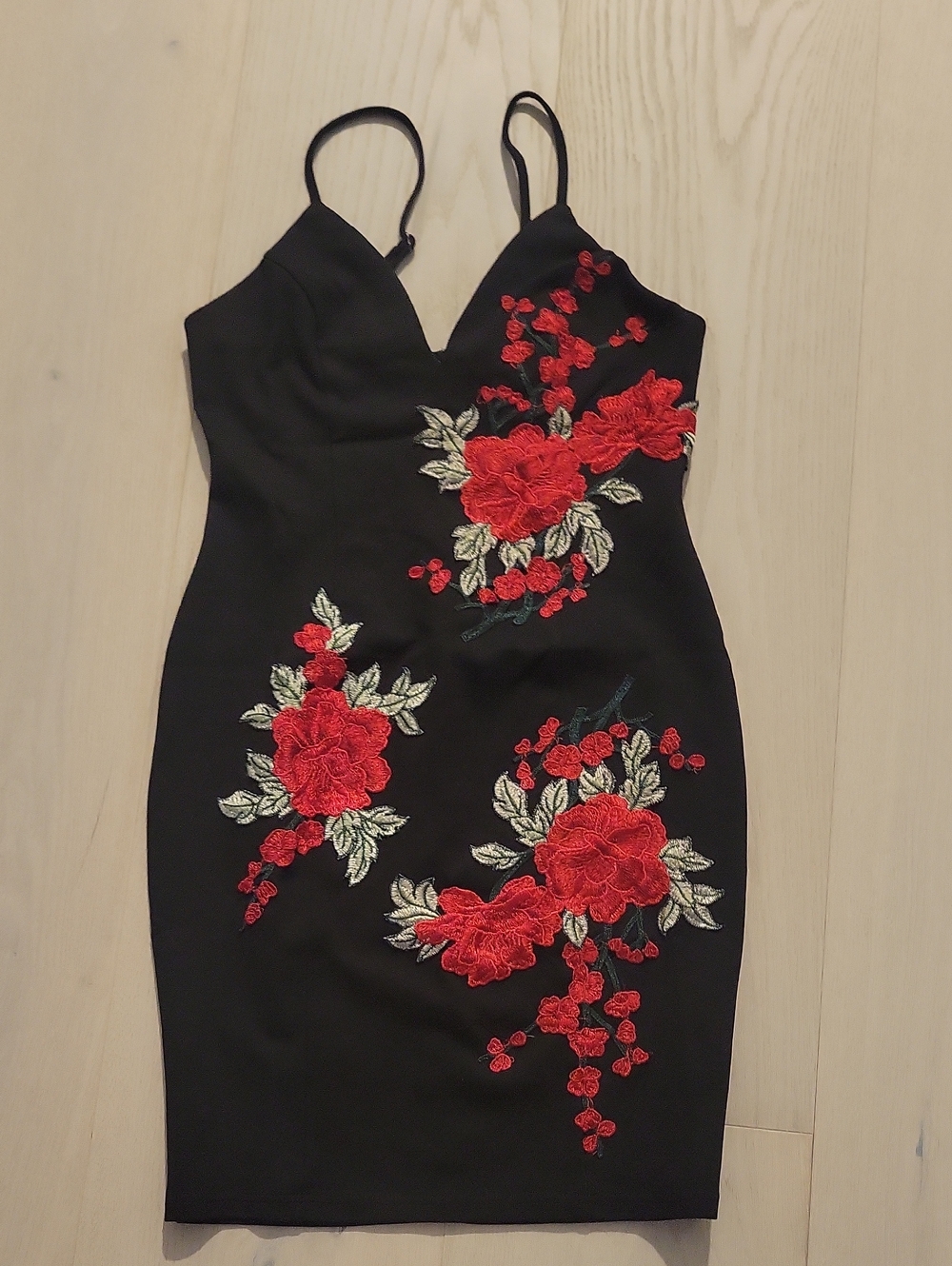 Forever 21 Black Mini Dress with Red Floral Appliqué